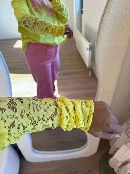 New york longsleeve lace T-shirt yellow & pink