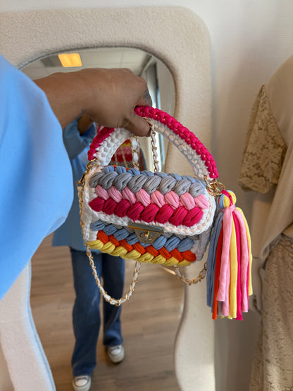 Olivia braided bag white & rainbow