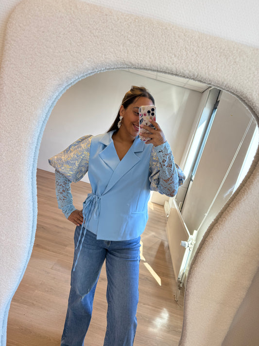 Georgia golden detail lace blazer lightblue
