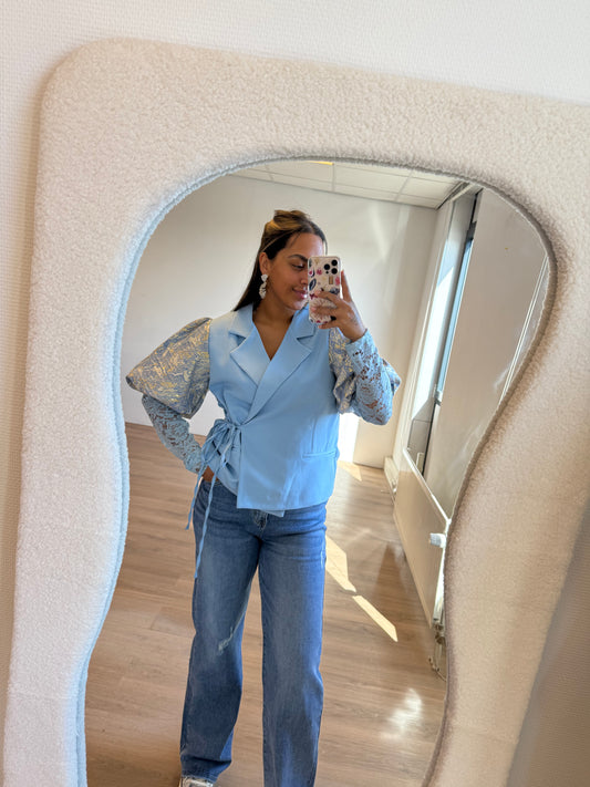 Georgia golden detail lace blazer lightblue