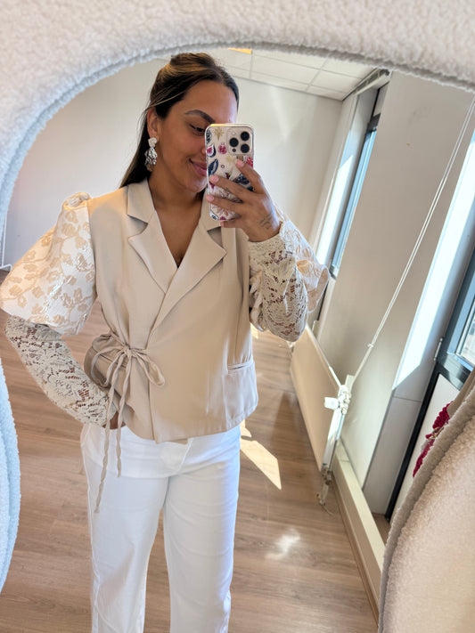 Georgia golden detail lace blazer beige
