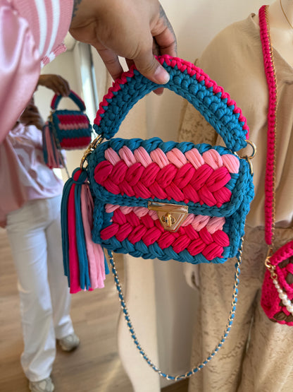 Olivia braided bag ocean blue & pink