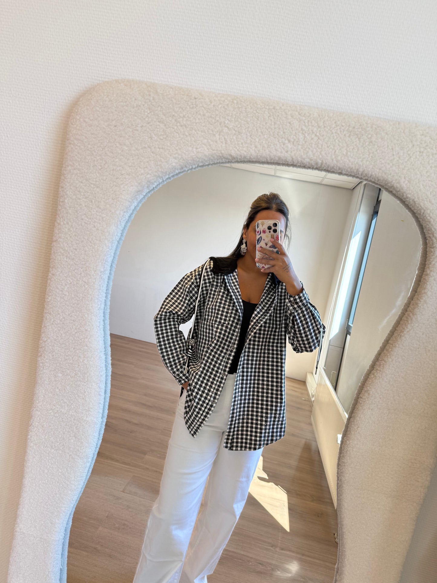 Checkered sequin blouse/jacket black & white