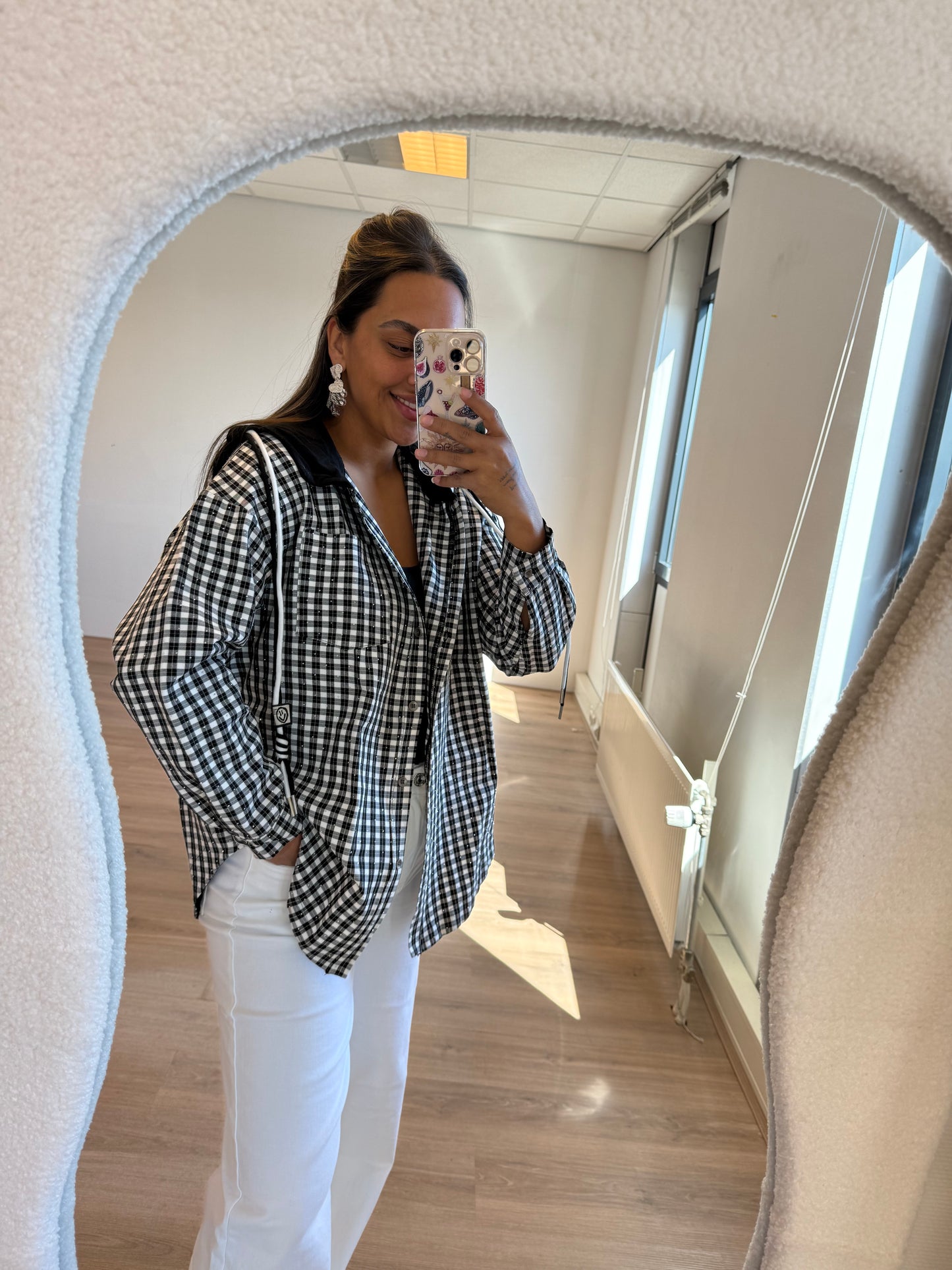 Checkered sequin blouse/jacket black & white