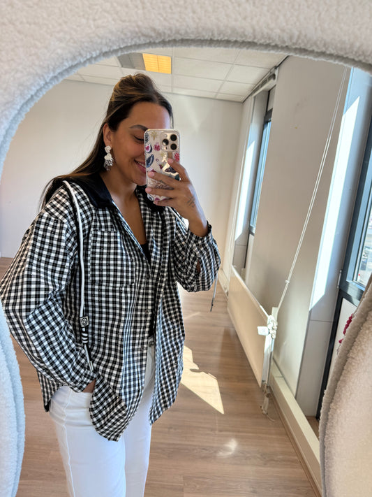 Checkered sequin blouse/jacket black & white