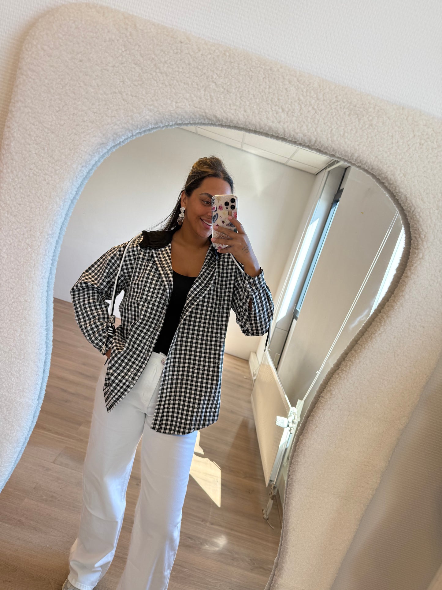 Checkered sequin blouse/jacket black & white