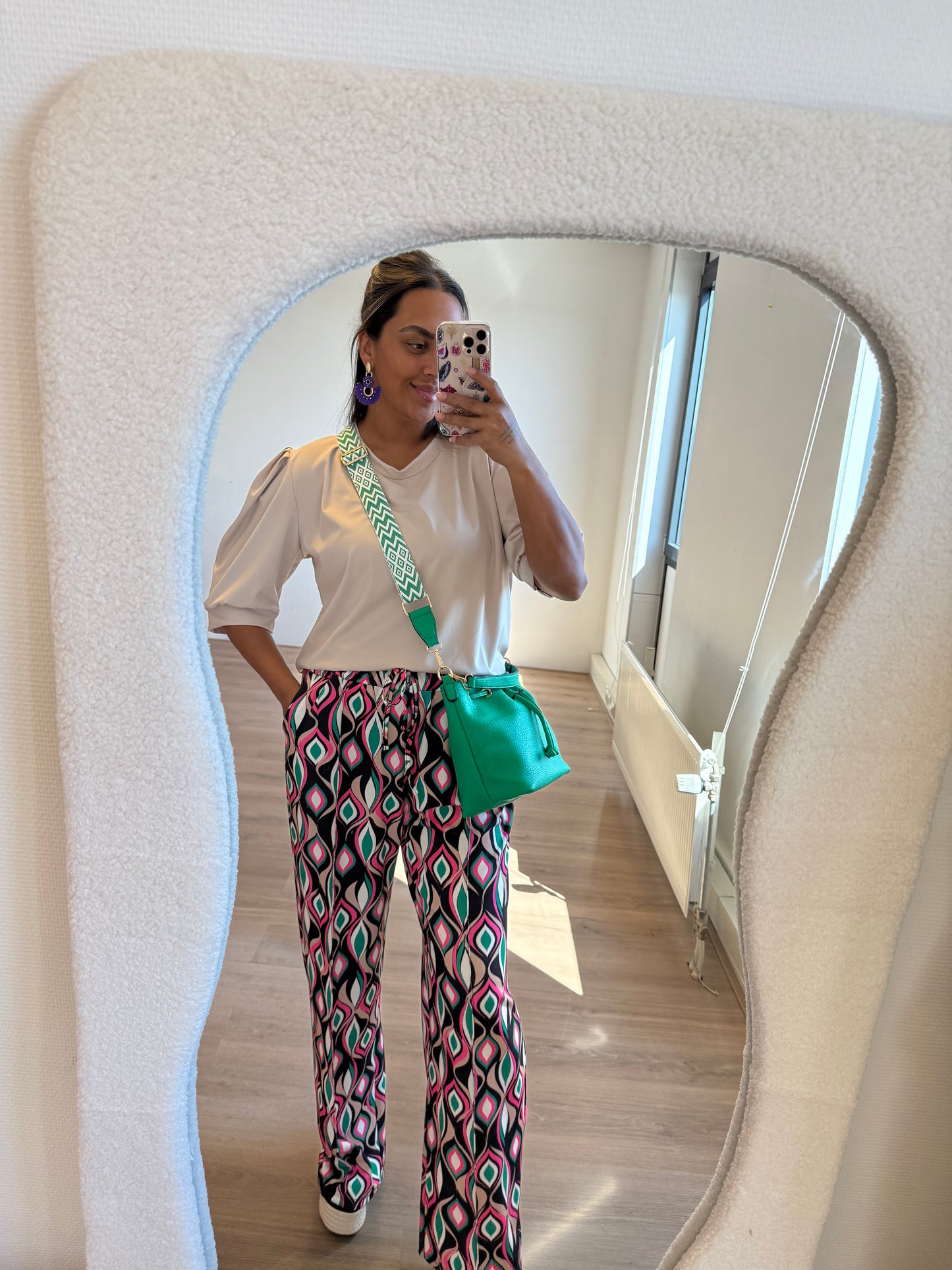 Julia wide leg print jogger pink & green