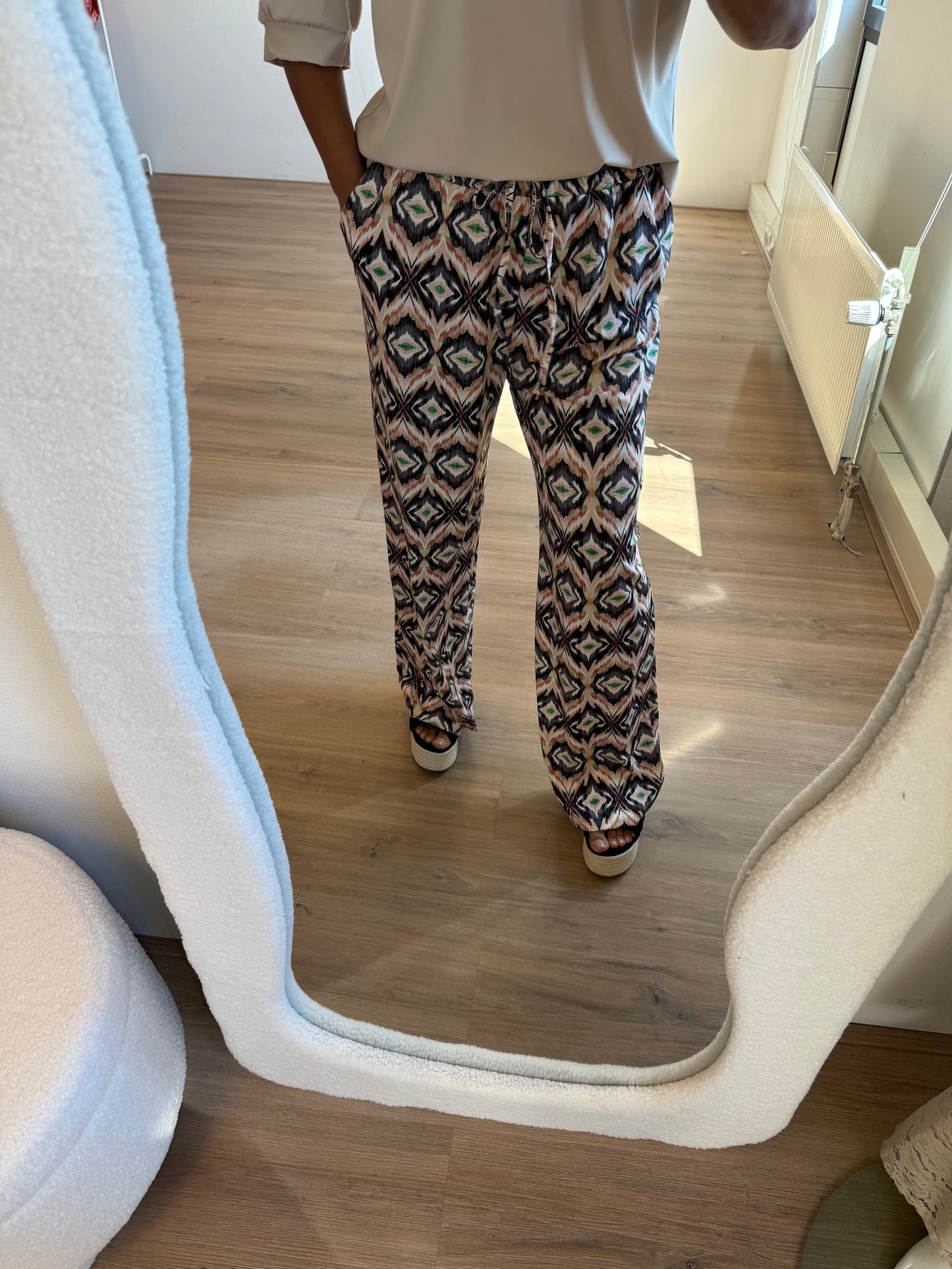 Tiffany travel pants beige-black-green