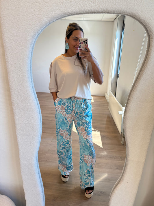 Tiffany travel pants lightblue & beige