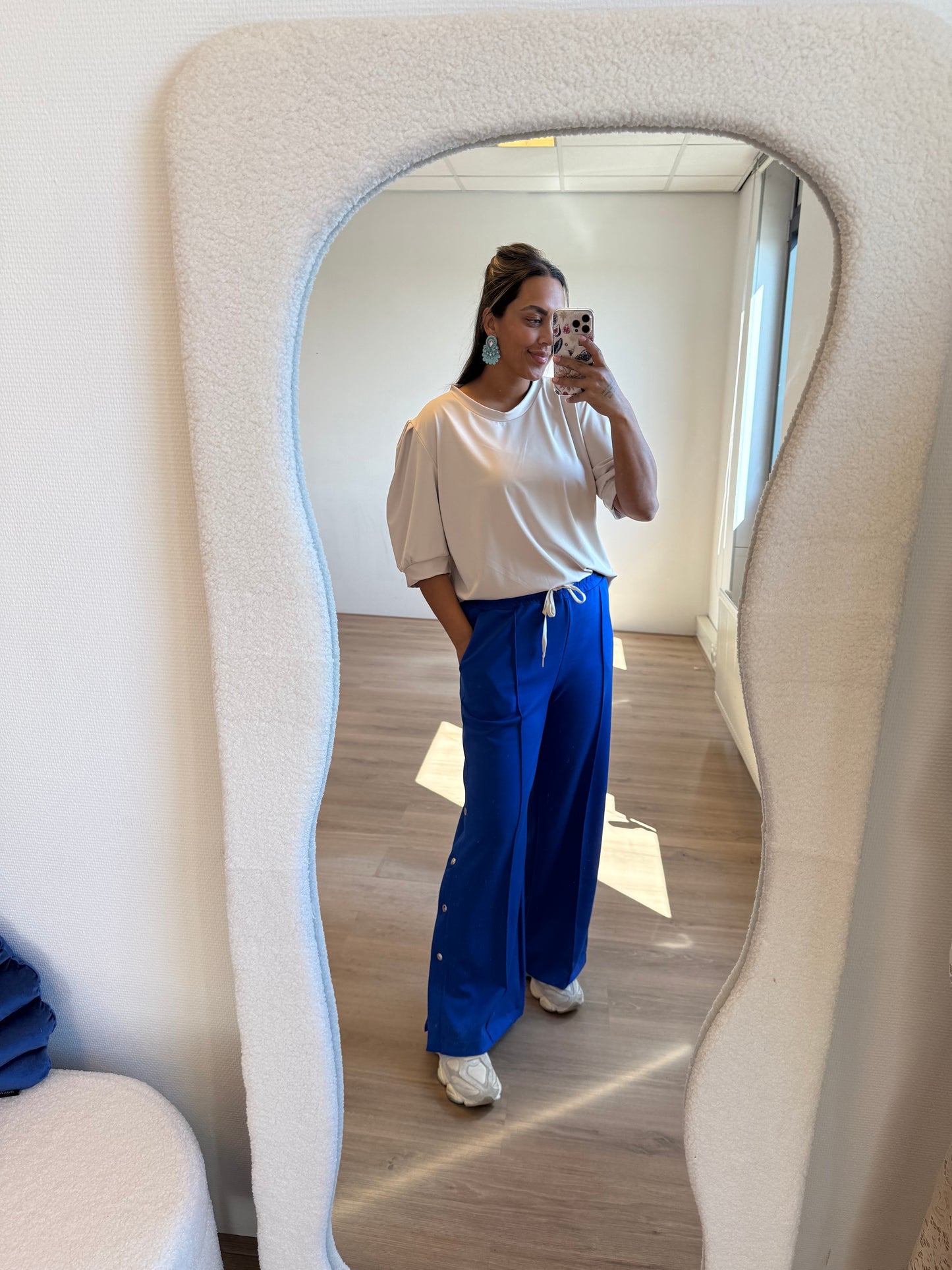 Button wide leg jogger kobalt
