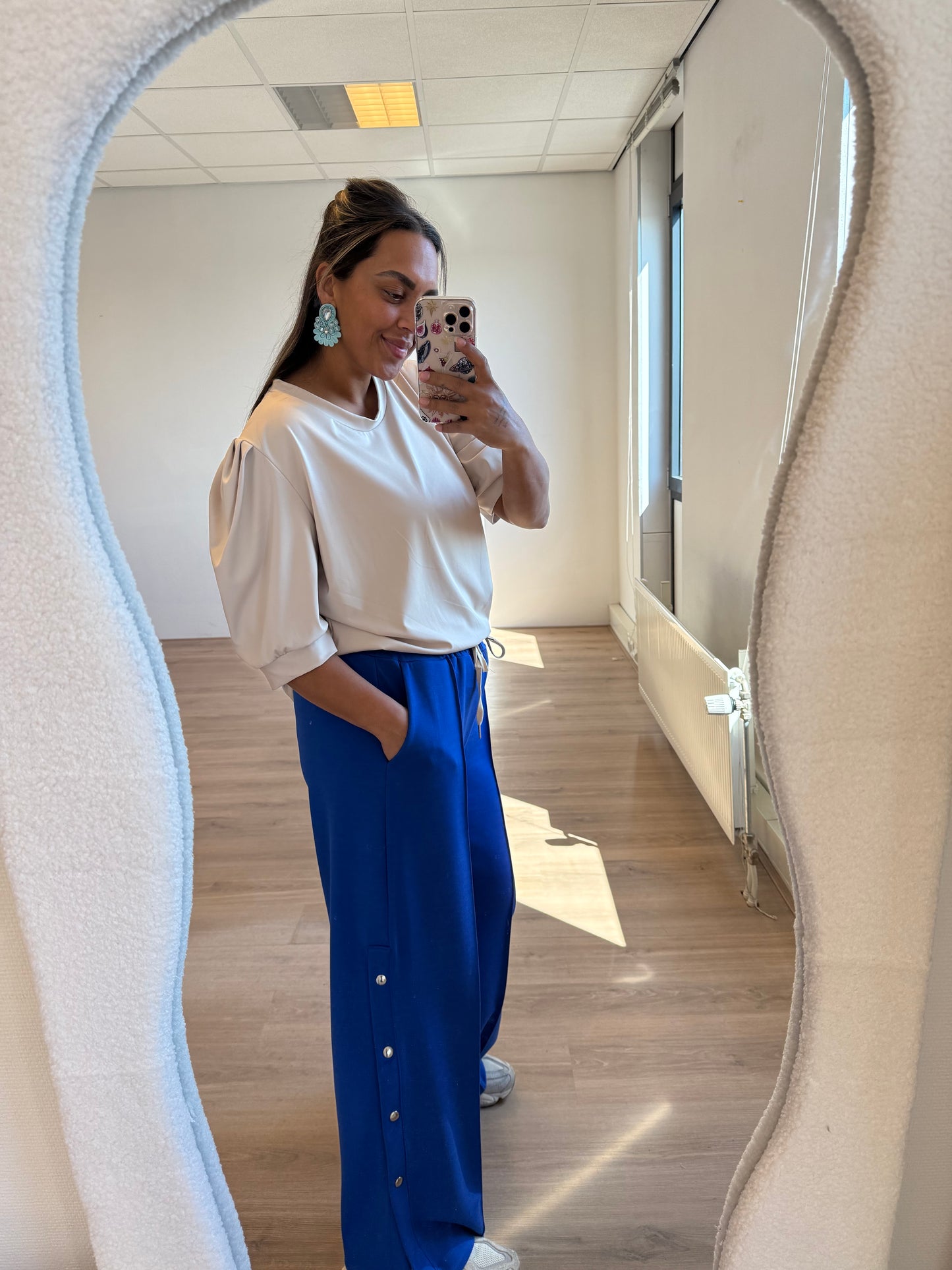 Button wide leg jogger kobalt