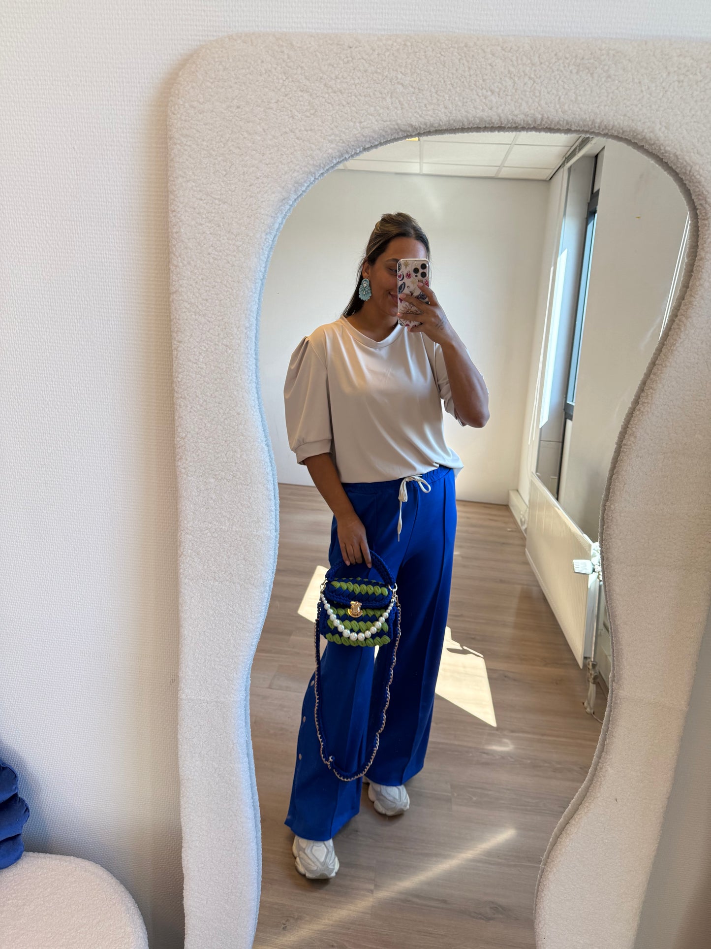 Button wide leg jogger kobalt