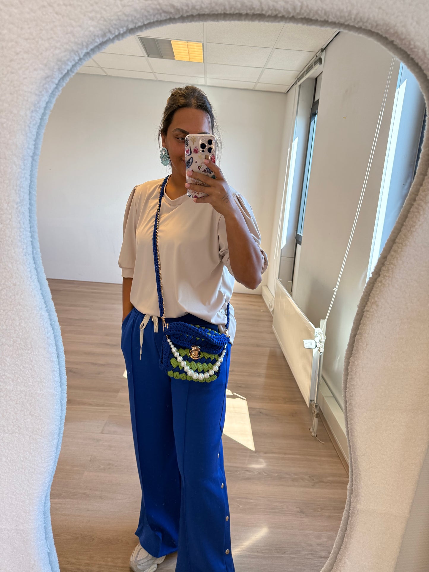 Button wide leg jogger kobalt