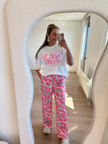 Julia wide leg print jogger lightblue & pink