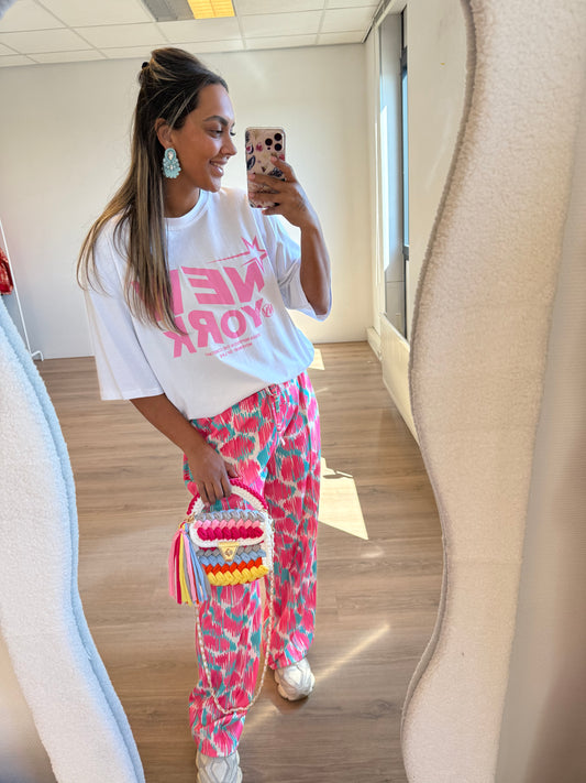 Julia wide leg print jogger lightblue & pink