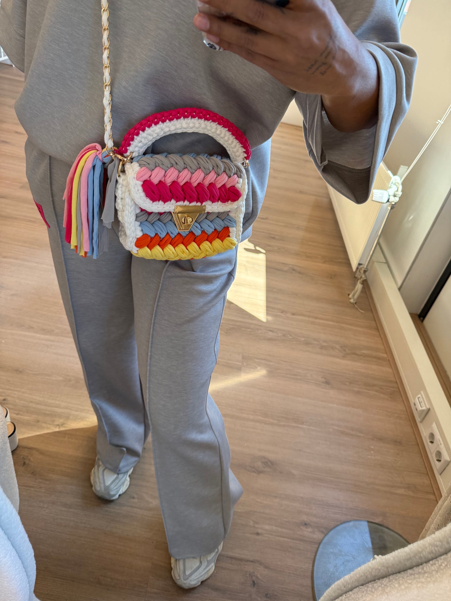 Olivia braided bag white & rainbow