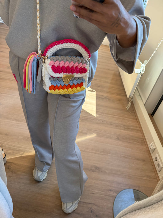 Olivia braided bag white & rainbow
