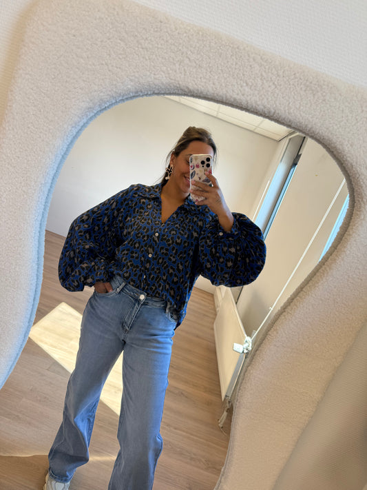 Lola leopard blouse kobalt