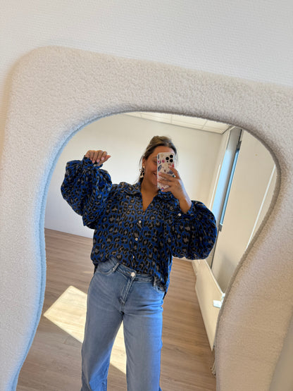 Lola leopard blouse kobalt