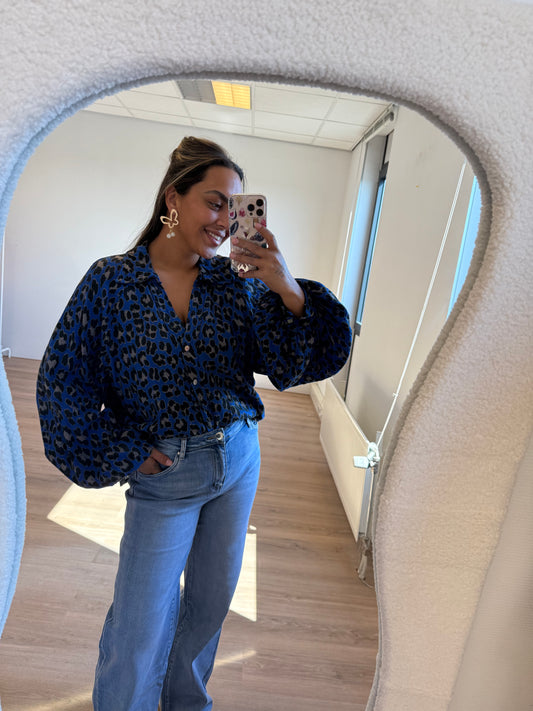 Lola leopard blouse kobalt