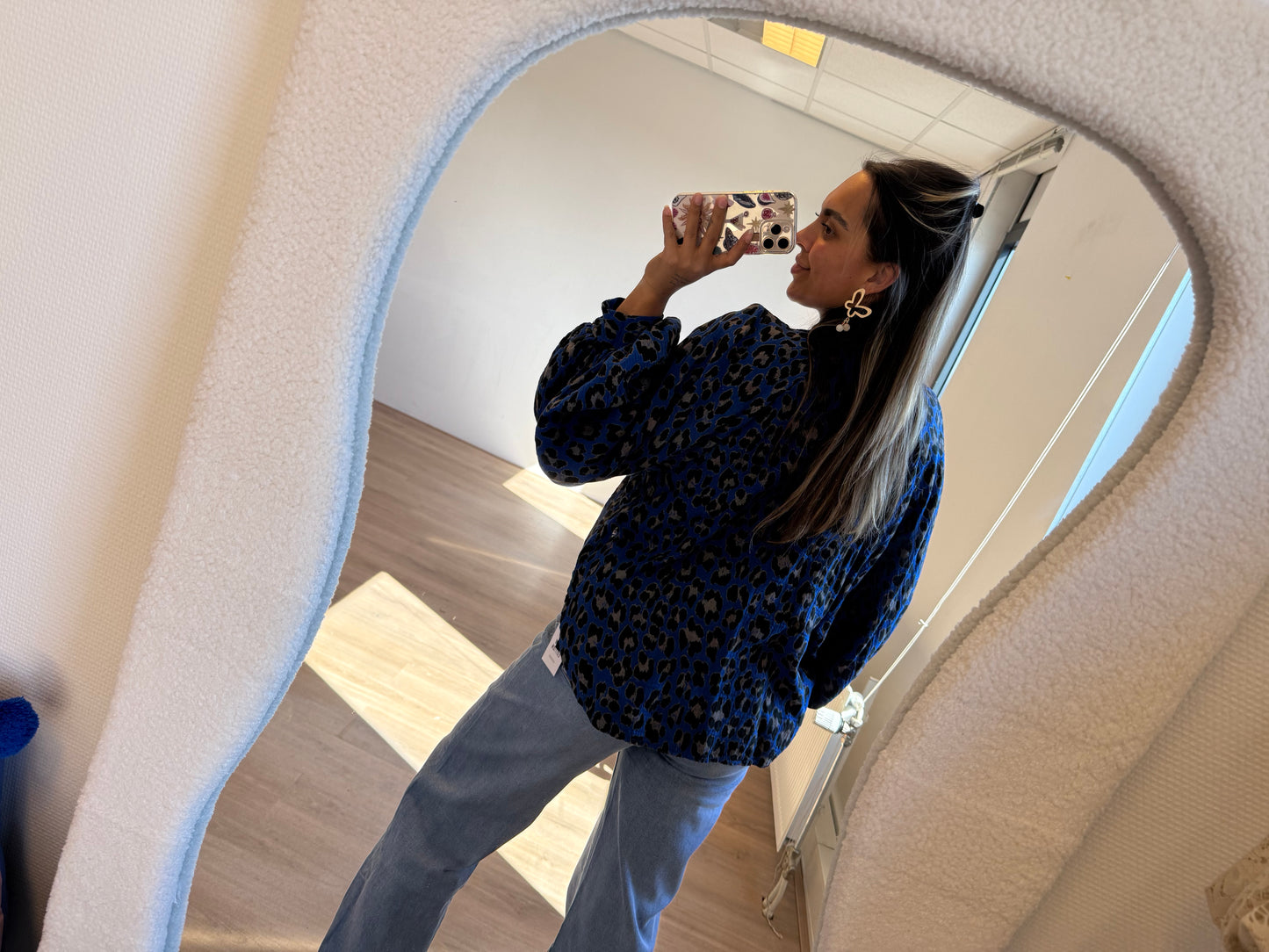 Lola leopard blouse kobalt