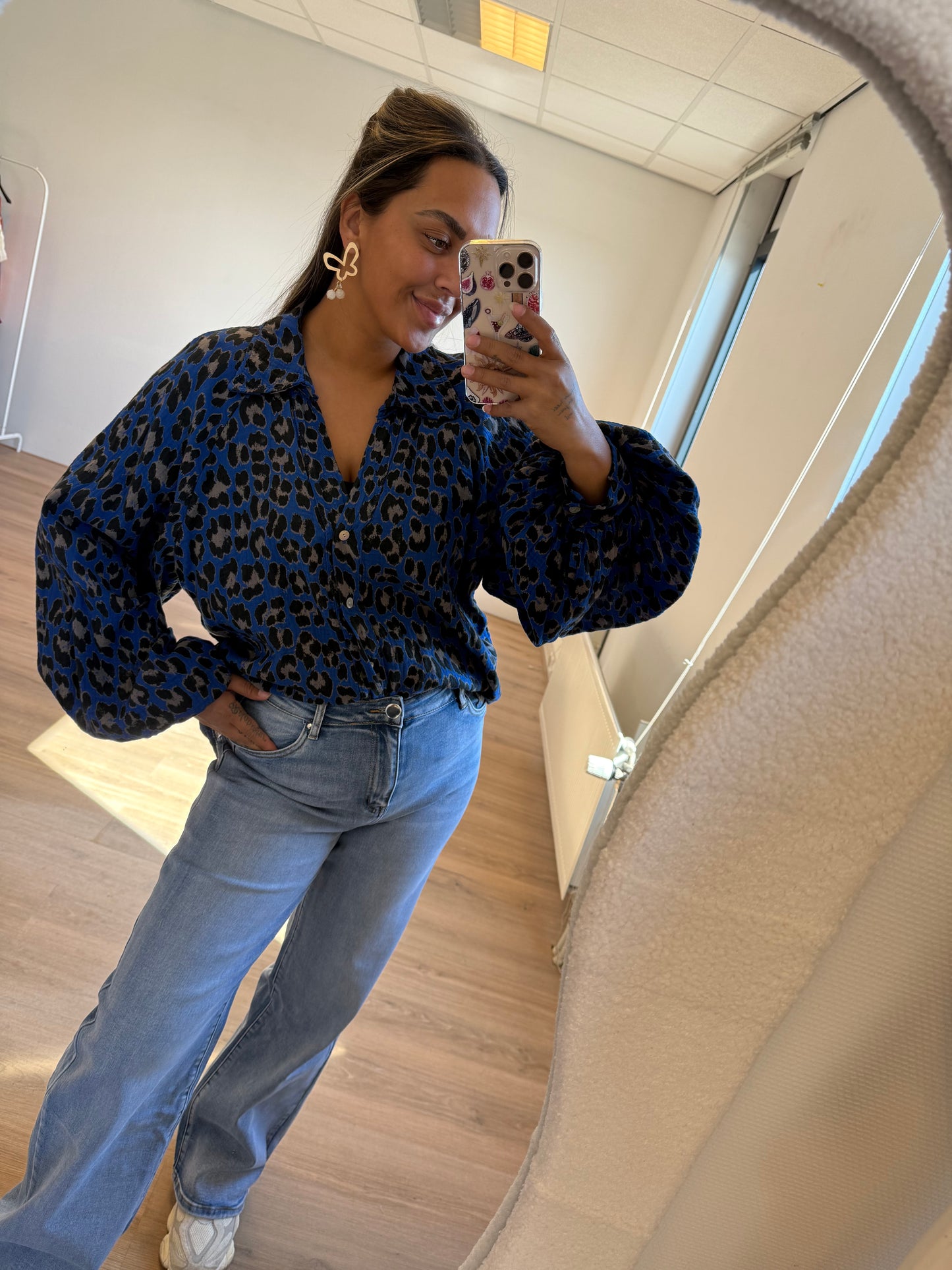 Lola leopard blouse kobalt