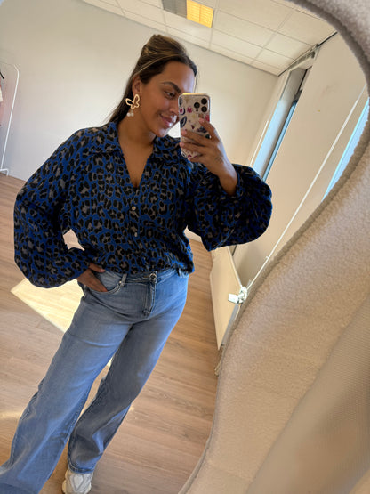 Lola leopard blouse kobalt