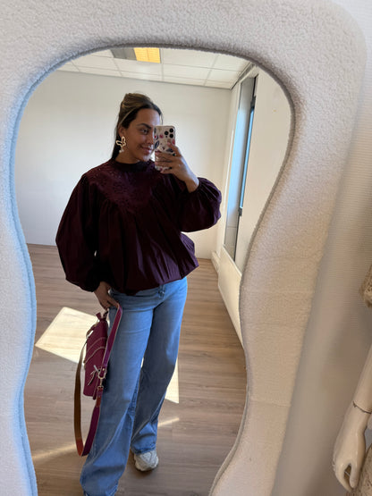 Mairie broderie blouse bordeaux