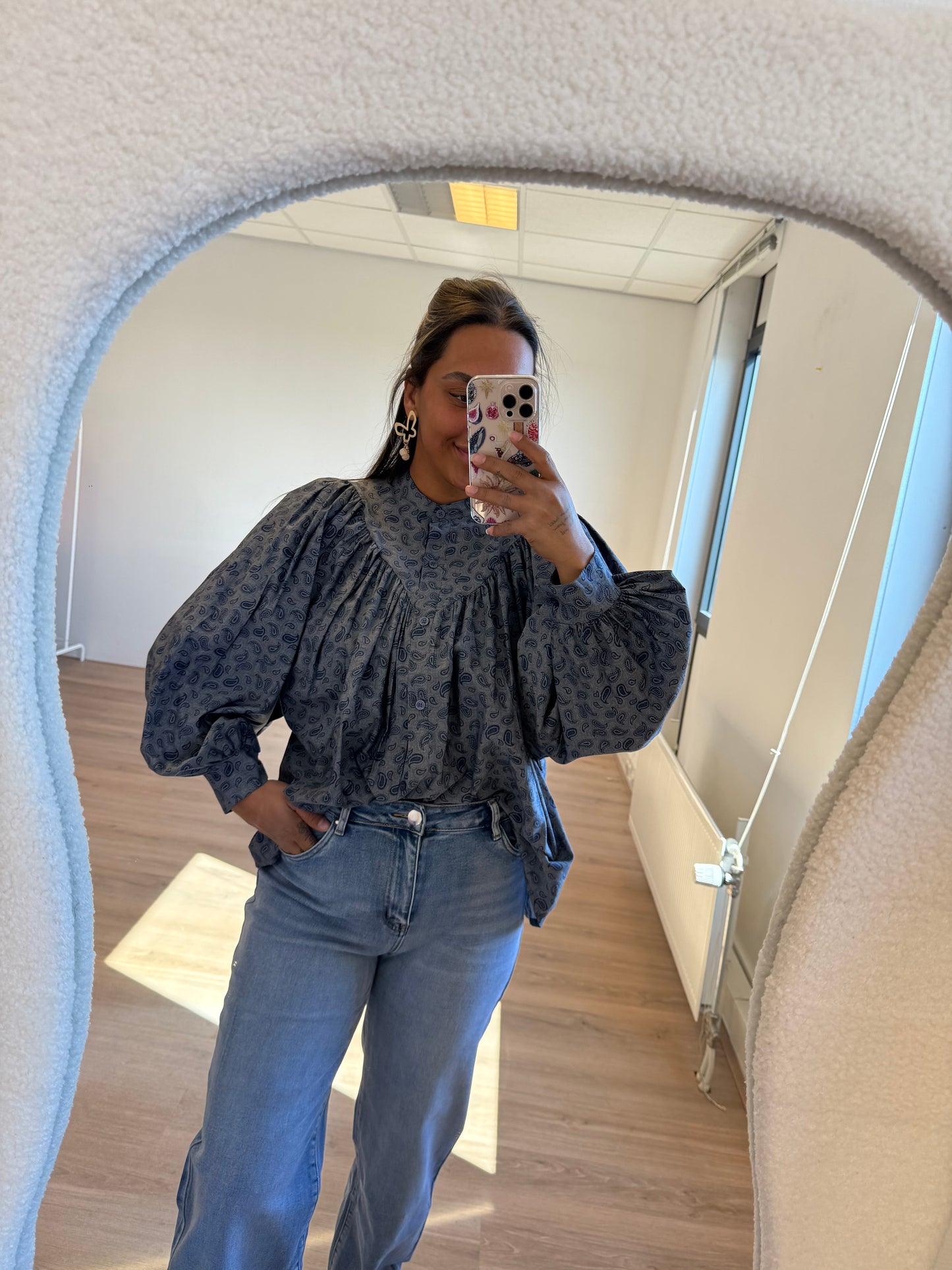 Paisley balloon blouse denim blue
