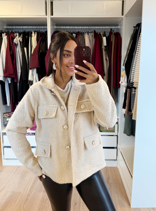 Teddy jacket golden button beige