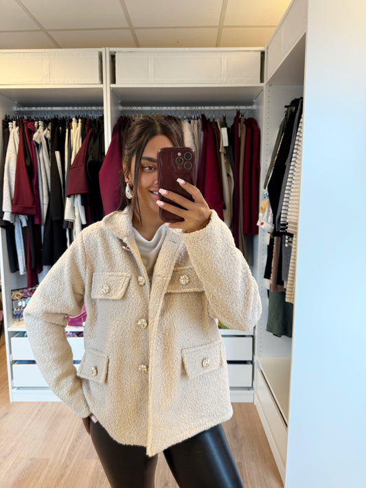 Teddy jacket golden button beige
