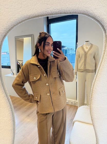 Teddy jacket golden button camel