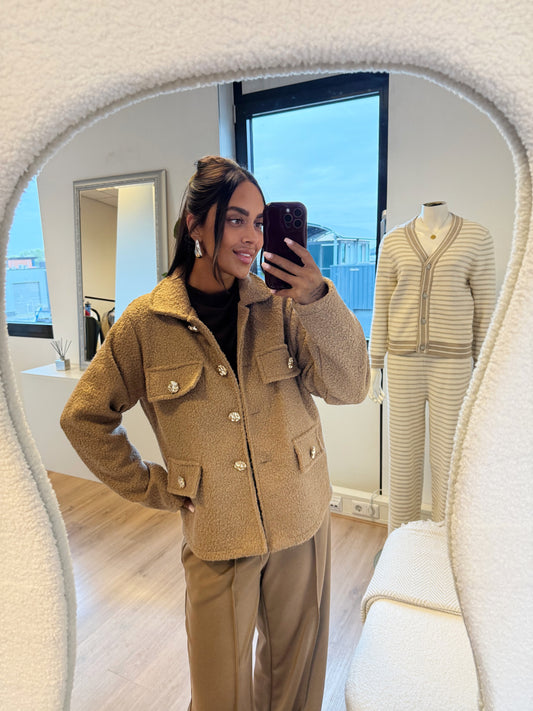 Teddy jacket golden button camel