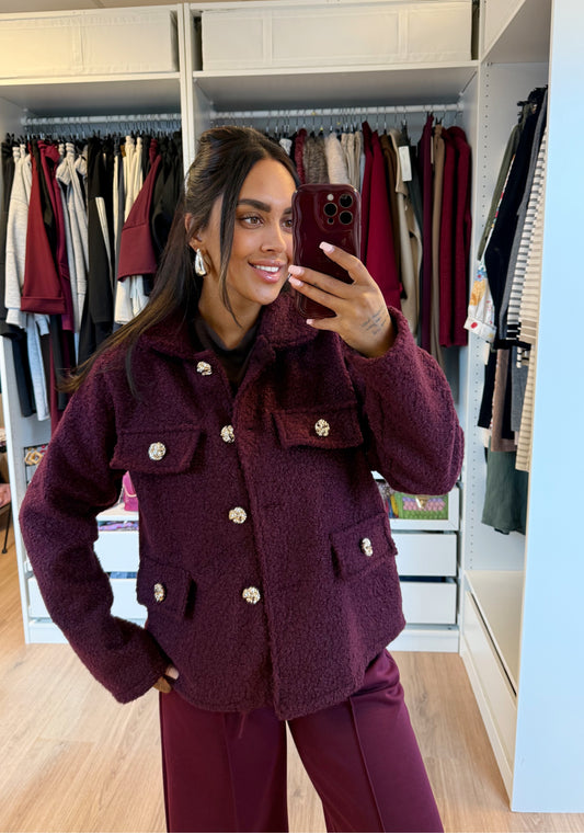 Teddy jacket golden button aubergine