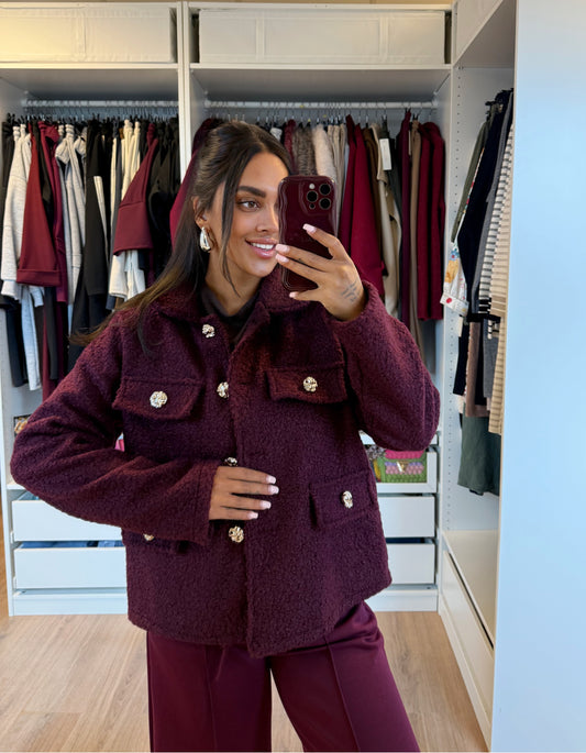 Teddy jacket golden button aubergine