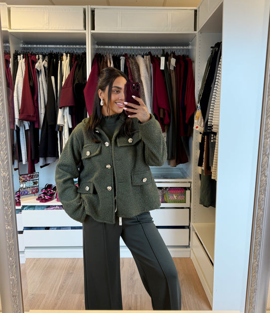 Teddy jacket golden button army