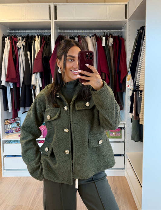 Teddy jacket golden button army