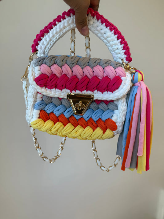 Olivia braided bag white & rainbow