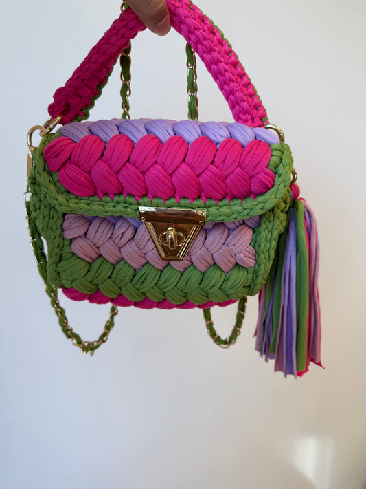 Olivia braided bag lime & pink