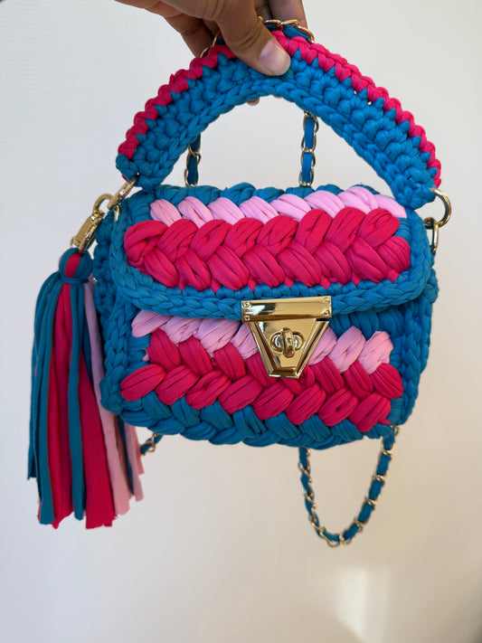Olivia braided bag ocean blue & pink