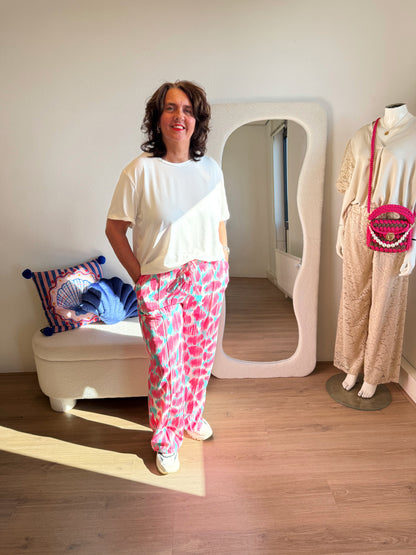 Julia wide leg print jogger lightblue & pink