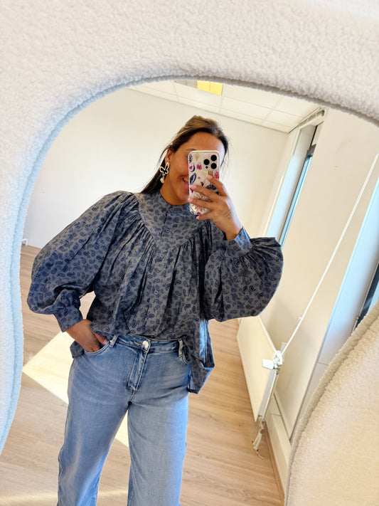 Paisley balloon blouse denim blue