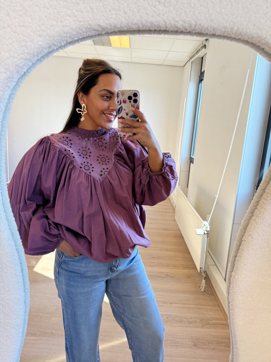 Mairie broderie blouse Mauve