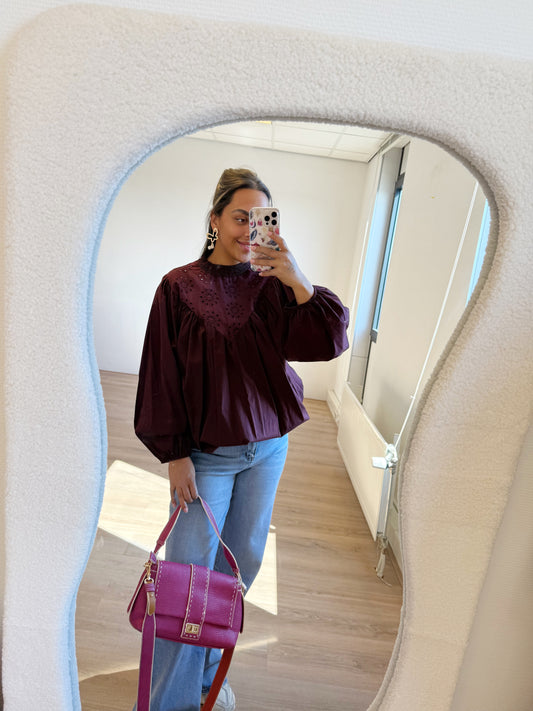 Mairie broderie blouse bordeaux