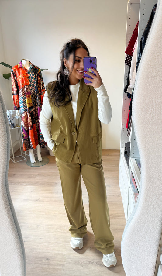 Tweedelig pak gilet & pantalon olijfgroen