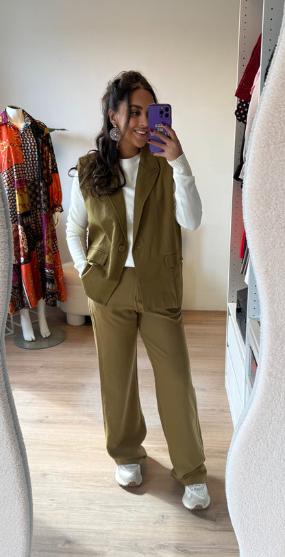 Tweedelig pak gilet & pantalon olijfgroen