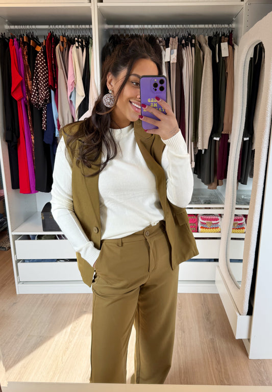 Tweedelig pak gilet & pantalon olijfgroen