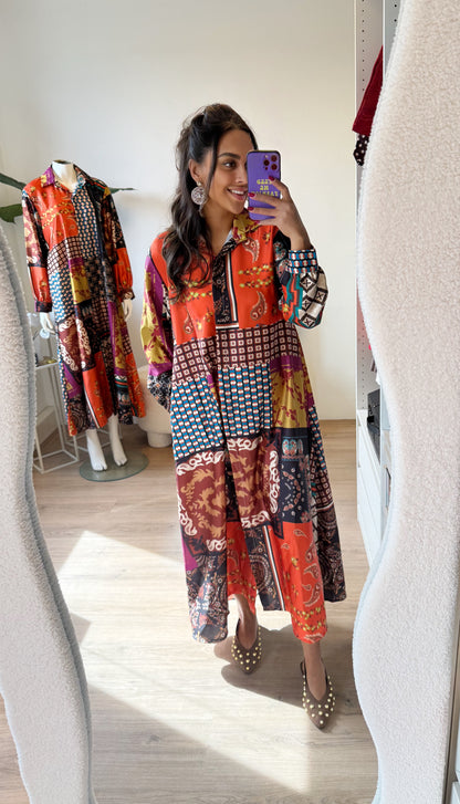Maxi jurk met print meerkleurig
