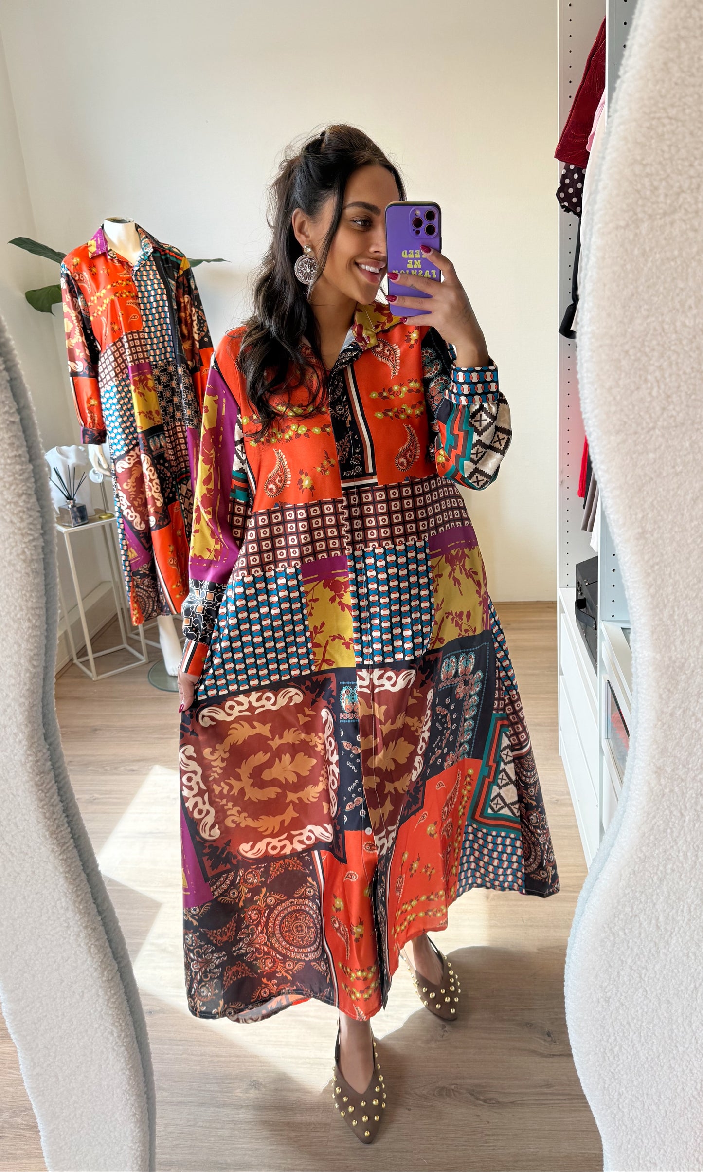 Maxi jurk met print meerkleurig