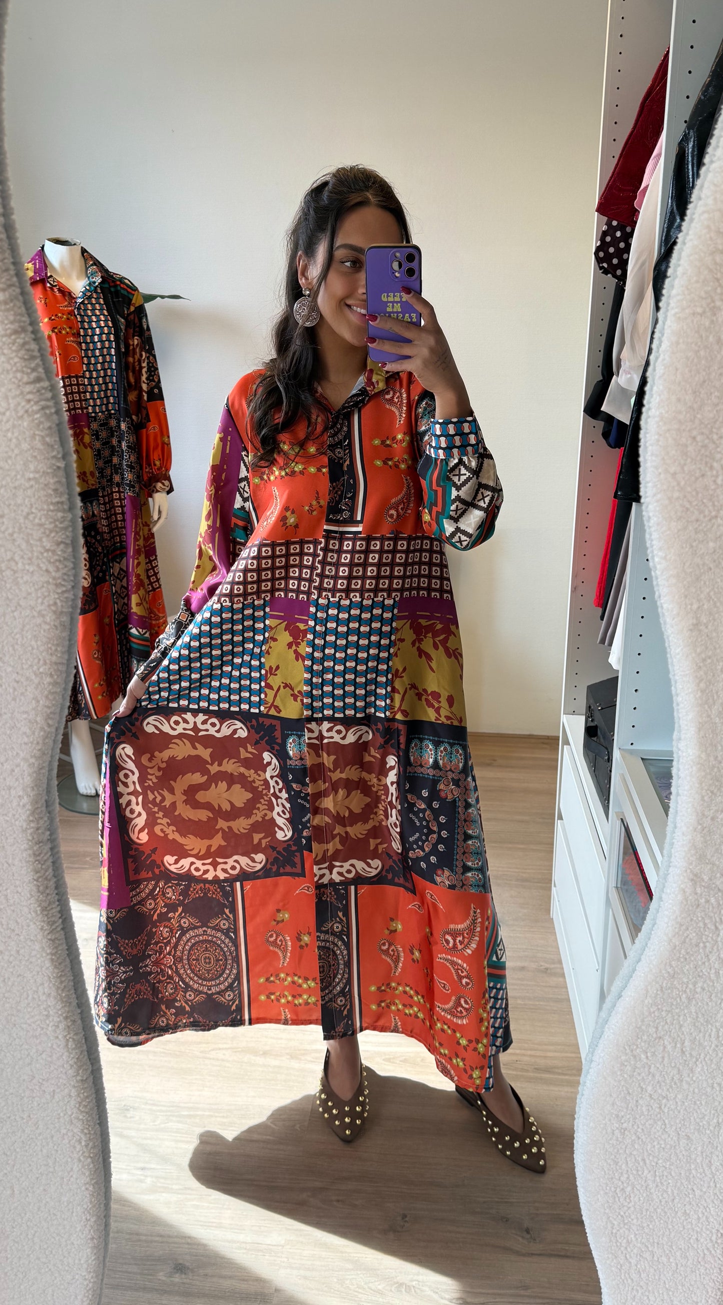 Maxi jurk met print meerkleurig
